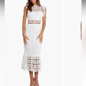 Lauren Lace Overlay Dress - White Lace Midi Dress